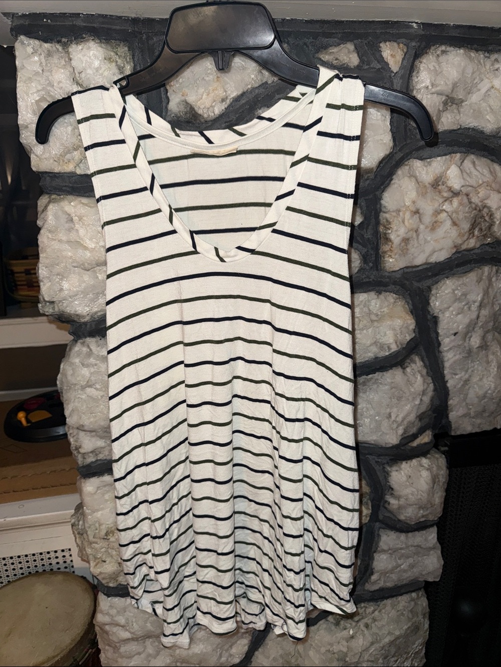 Striped Sleeveless V-Neck Tank Top in White, green, and Black